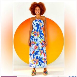 NWT🌼FARM Rio Blue Color Birds Midi dress🌼GORGEOUS🌼Size L